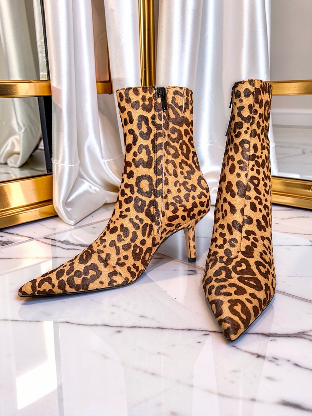 Steve Madden NWT Leather Leopard Print Pointed Toe Kitten Heel Ankle Boots SH423